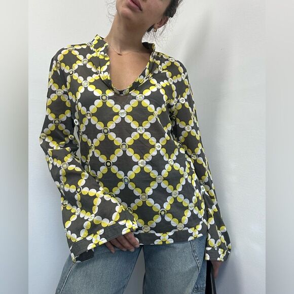 Tory Burch Geometric Multi-color sequined Blouse Long Sleeve Scoop Neck Size 10 - Picture 2 of 11